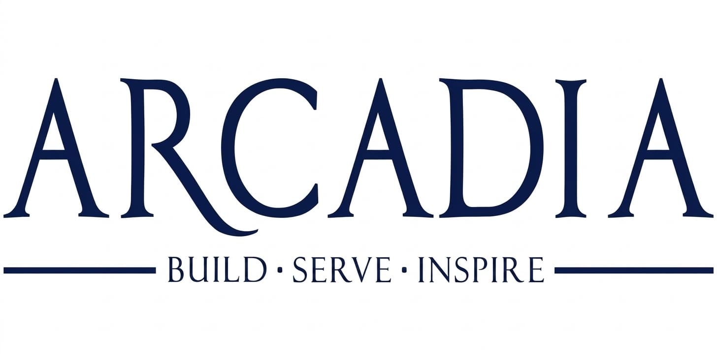 Arcadia logo with Build Serve Inspire tagline
