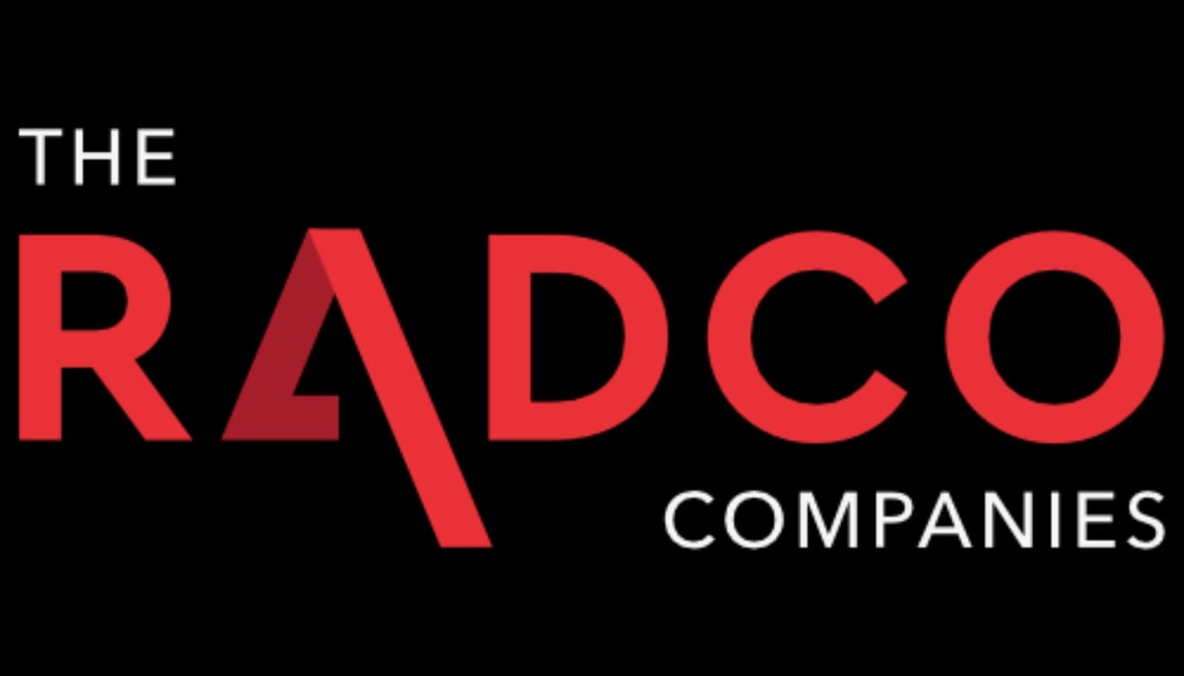 Red RADCO Companies logo on black background